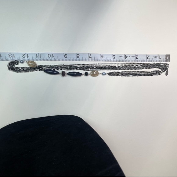 Metro 7 Silver and Black Multi Strand Necklace with Purple and Cream Beads - Picture 4 of 6